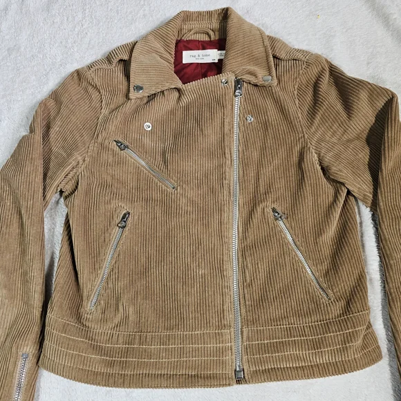 RAG & BONE Mercer Corduroy Moto Camel Cropped Jacket Womens Medium. - Picture 5 of 15
